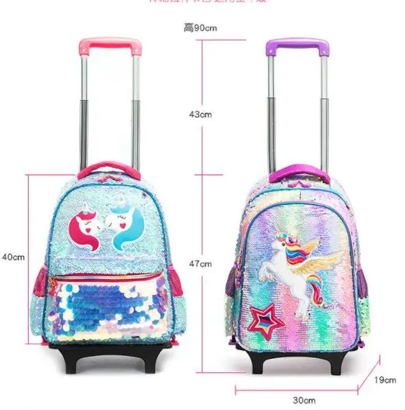 Kids School Trolley Bag Set Kids School Rolling Backpack Bags Children School Wheeled Backpack for Girls School Trolley Backpack