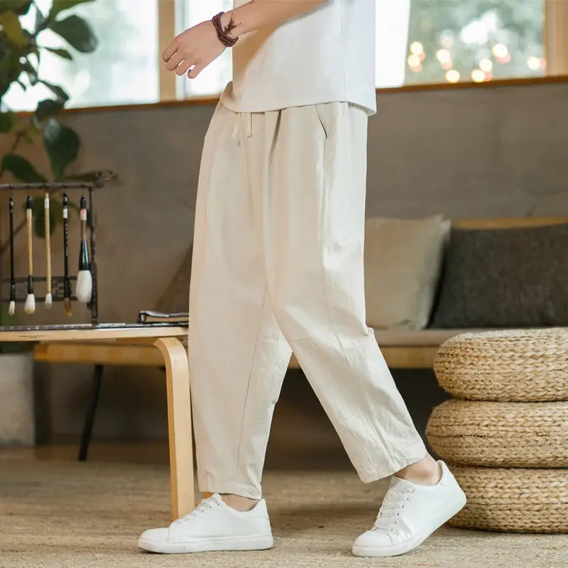 Summer Men's Cotton Linen Casual Pants Breathable Streetwear