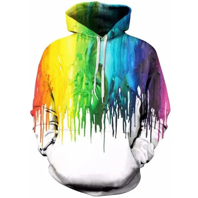 2023 Rainbow Paint Splatter Tie-Dye 3D Hoodie