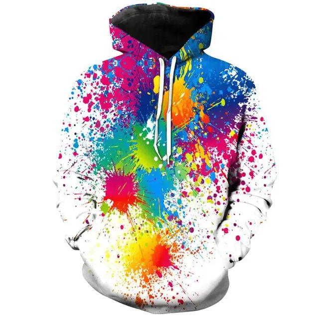 2023 Rainbow Paint Splatter Tie-Dye 3D Hoodie