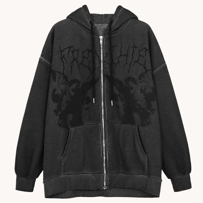 Angel Graphic Zip Up Hoodie