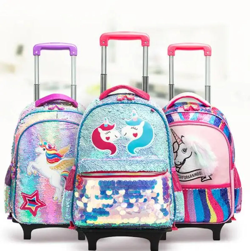 Kids School Trolley Bag Set Kids School Rolling Backpack Bags Children School Wheeled Backpack for Girls School Trolley Backpack