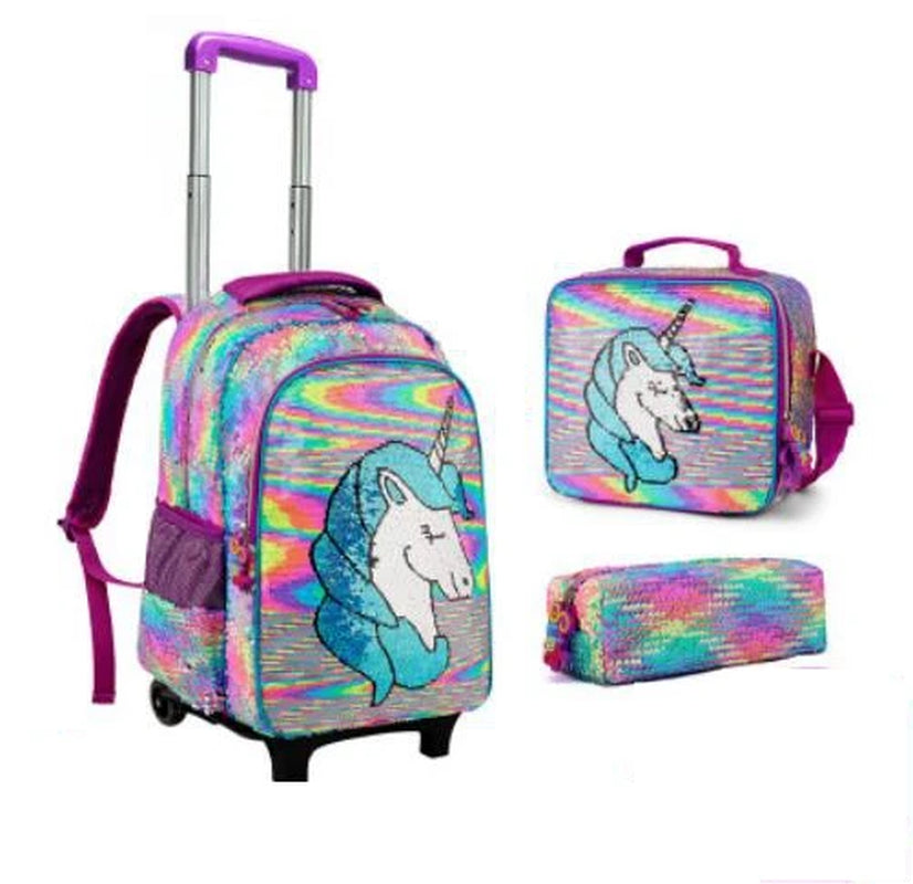 Kids School Trolley Bag Set Kids School Rolling Backpack Bags Children School Wheeled Backpack for Girls School Trolley Backpack