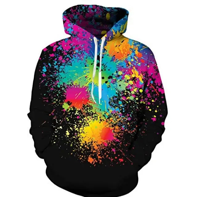 2023 Rainbow Paint Splatter Tie-Dye 3D Hoodie