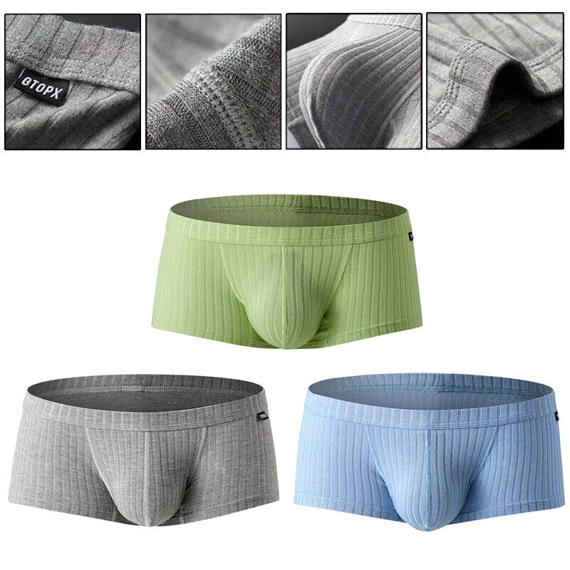 Men's Sexy Underwear Low waist Briefs U Pouch Boxers Striped Shorts Underpants