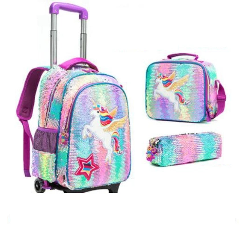 Kids School Trolley Bag Set Kids School Rolling Backpack Bags Children School Wheeled Backpack for Girls School Trolley Backpack