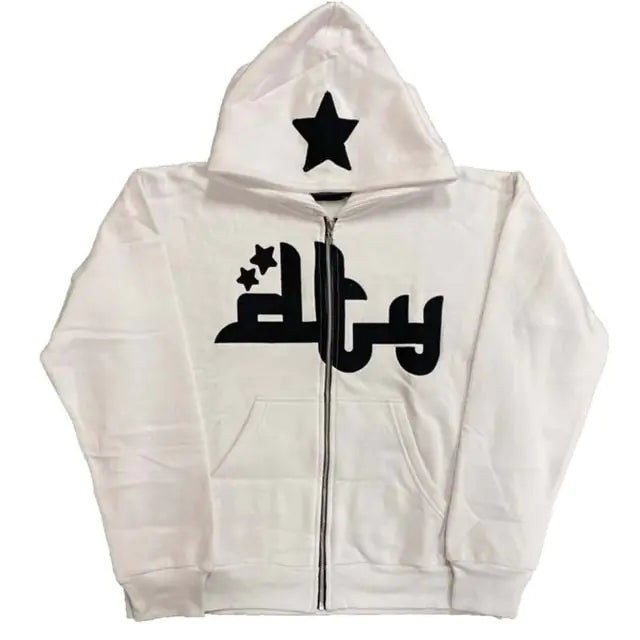 Star Print Retro Zip Hoodie