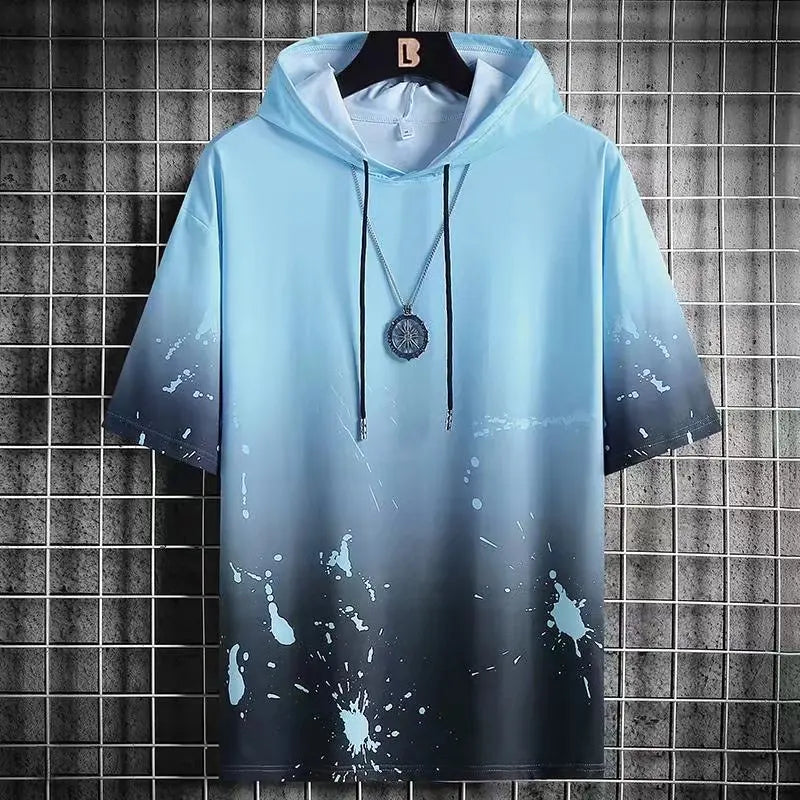 Summer Men's Hoodies Hip Hop Fashion Streetwear Short Sleeve Sweatshirt Men Casual Men Clothed Harajuku Splash ink Hoodies Men