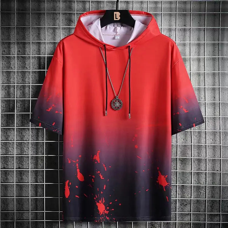 Summer Men's Hoodies Hip Hop Fashion Streetwear Short Sleeve Sweatshirt Men Casual Men Clothed Harajuku Splash ink Hoodies Men