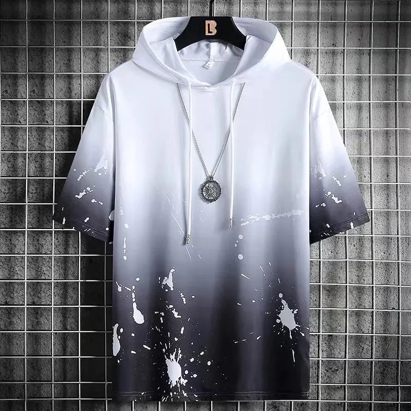 Summer Men's Hoodies Hip Hop Fashion Streetwear Short Sleeve Sweatshirt Men Casual Men Clothed Harajuku Splash ink Hoodies Men