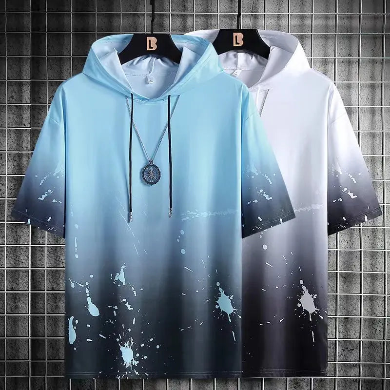 Summer Men's Hoodies Hip Hop Fashion Streetwear Short Sleeve Sweatshirt Men Casual Men Clothed Harajuku Splash ink Hoodies Men