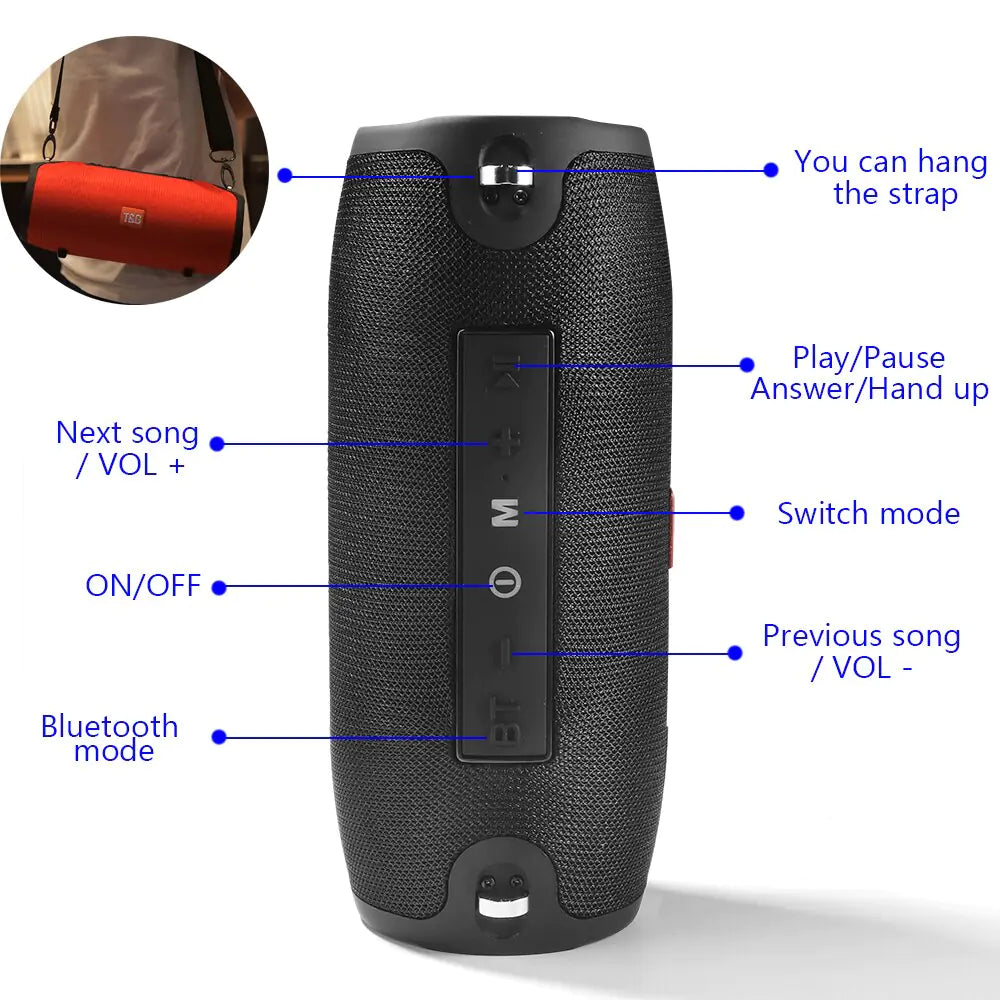 Large Waterproof Wireless Portable Bluetooth Speaker With Strap