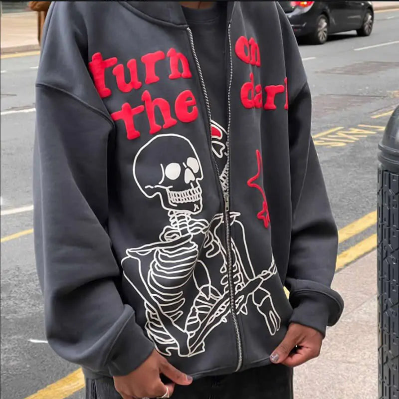 Skeleton Hoodie Zip Up Sweatshirts