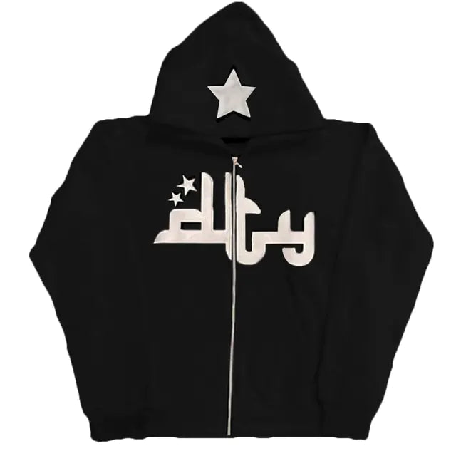 Star Print Retro Zip Hoodie