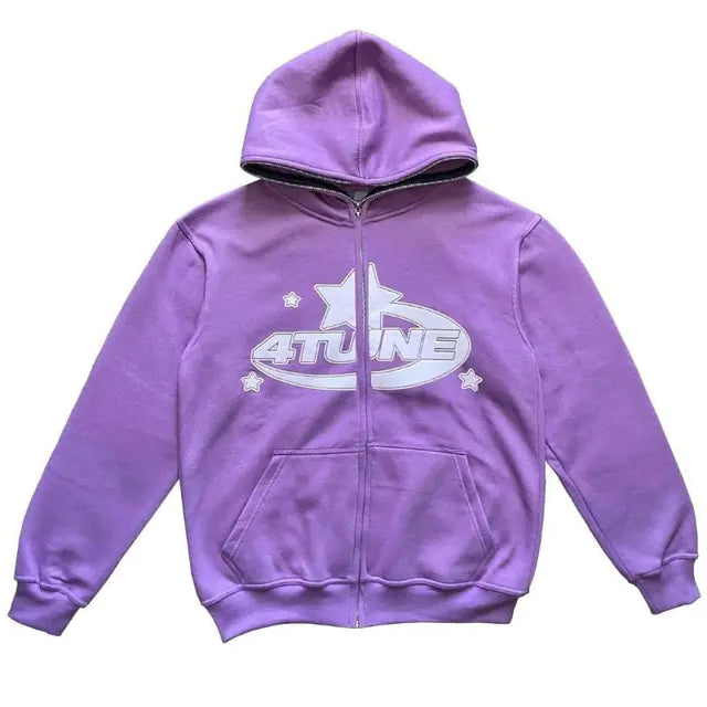 Star Print Retro Zip Hoodie