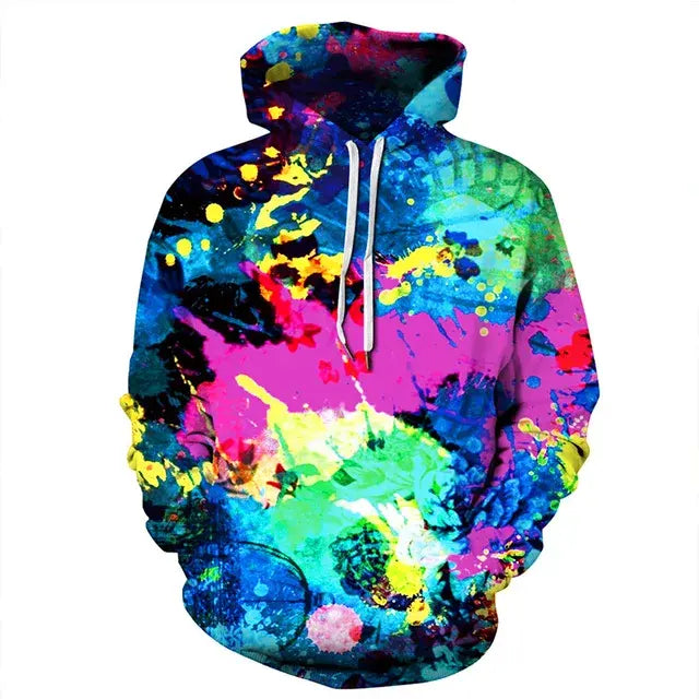 2023 Rainbow Paint Splatter Tie-Dye 3D Hoodie