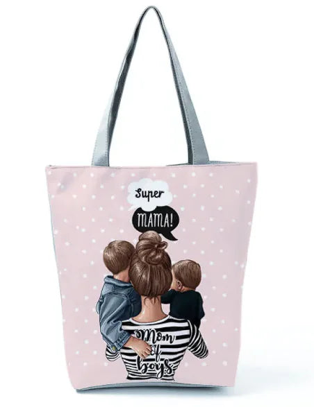 Cute Cartoon Super Mama Print Bag Travel Shoulder