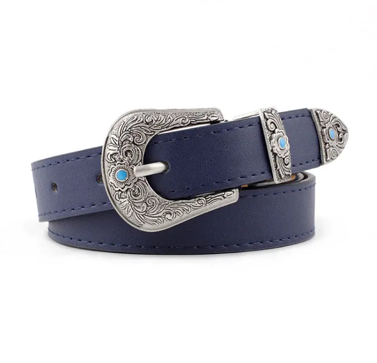 Women's belt with metal carving