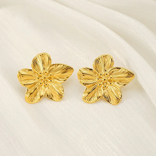 Chic Gold Petal Drop Stud Earrings