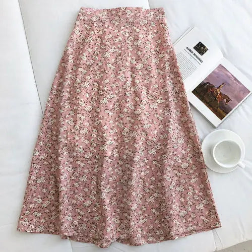 Korean Vintage Floral Slim Versatile High Waist Female Skirt