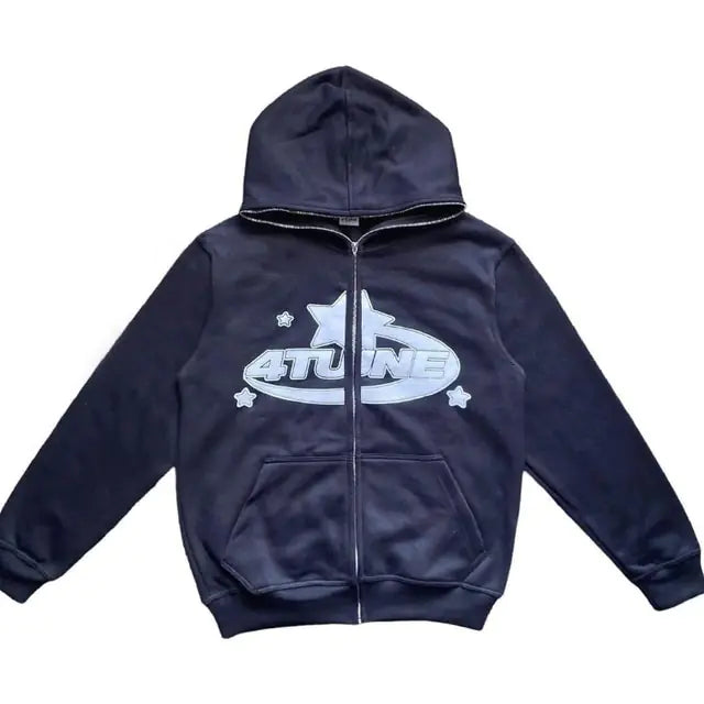 Star Print Retro Zip Hoodie