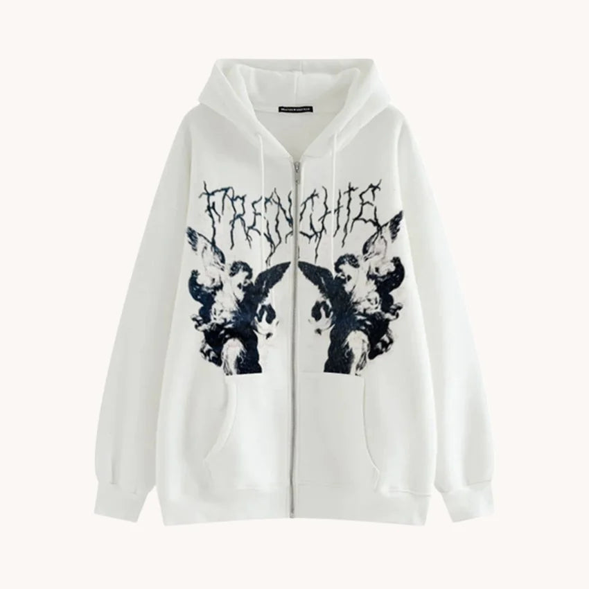 Angel Graphic Zip Up Hoodie