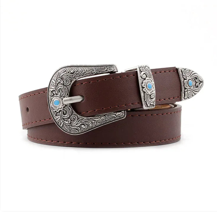 Women's belt with metal carving