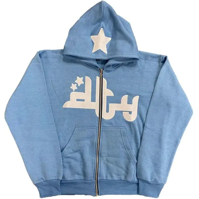 Star Print Retro Zip Hoodie